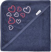 badcape hart navy | funnies | badcape met borduring | hartjes | blauw met roze | baby verzorging | zwemmen of badderen | 100% zuivere katoen, badstof | 80x80 cm