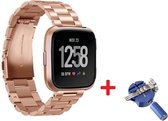 Luxe Metalen Armband Geschikt Voor Fitbit Sense/ Fitbit Versa 3 Horloge Bandje - Schakel Polsband Strap RVS - Met Horlogeband Inkortset - Stainless Steel Watch Band - One-Size - Rosegoud Kleurig