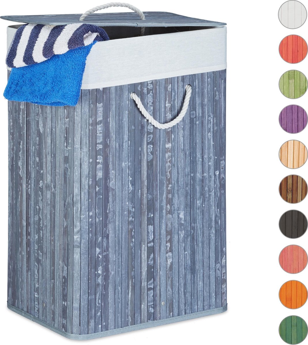 Goedkoopste wasmand bamboe - 83 l - met deksel - opvouwbaar - groot - grijs