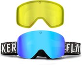FLAKER Magnetische Skibril - Bright – Zwart Frame – OCEAN Revo Spiegellens + Extra Lowlight Lens + Beschermcase
