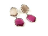 Zilveren oorringen oorbellen Model Hexagon met roze en bruine stenen