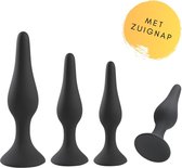 Buttplug Set - 4 delige Luxe Butt Plug Set voor Mannen en Vrouwen - Anal Plug Zwart Siliconen