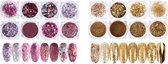 Nail Art Glitter Powder Set - 2 X 8 Pièces - Or / Champagne / Argent & Rosé / Argent / Rose - Décoration Ongles Strass Strass