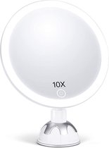 YONO Make Up Spiegel met Verlichting – 10x Vergroting – Scheerspiegel met LED en Zuignap – Wit