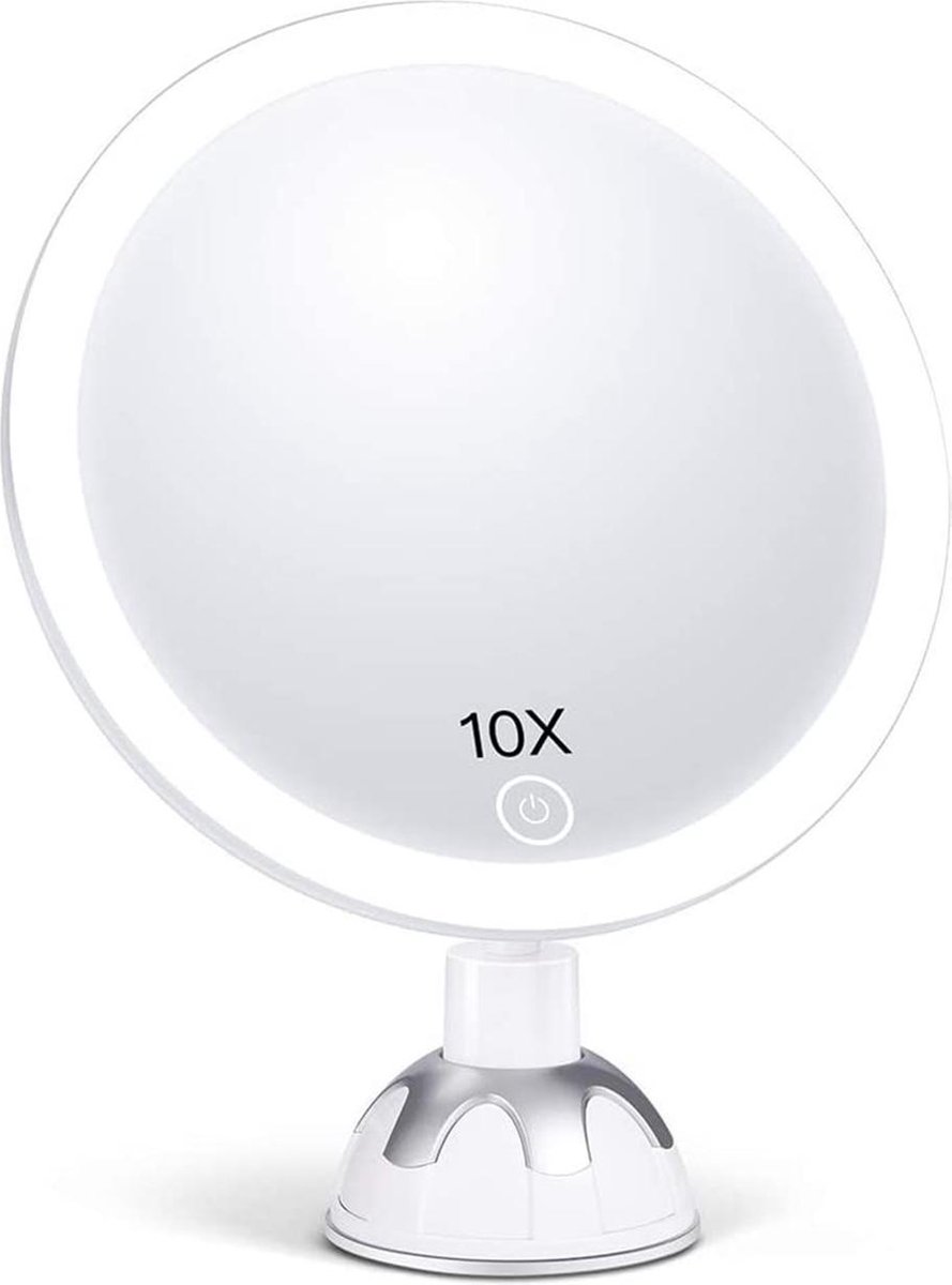 YONO Make Up Spiegel met Verlichting – 10x Vergroting – Scheerspiegel met LED en Zuignap – Wit - YONO