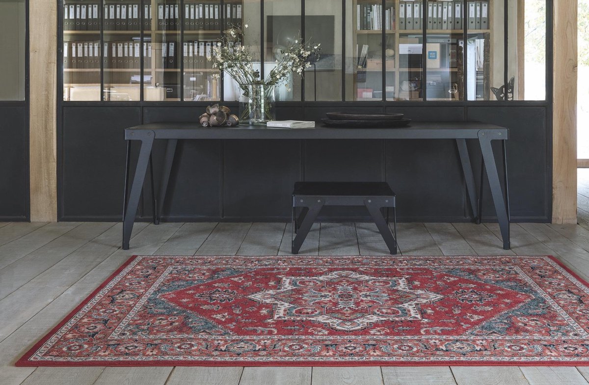 OSTA Kashqai – Vloerkleed – Tapijt – geweven – wol – eco – duurzaam - modern - landelijk - Rood/Beige Patroon - 135x200