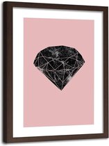 Foto in frame ,Zwarte diamant 2 , 80x120cm , zwart roze ,wanddecoratie