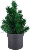 Mini LED kerstboom met pot - Groen / Zwart - Kunststof - 30 cm