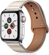 Geschikt voor Apple Watch bandje 42 / 44 / 45 mm - Series 1 2 3 4 5 6 7 SE - Smartwatch iWatch horloge band - 42mm 44mm 45mm - Fungus - PU Leer - Wit - Druksluiting