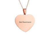 Gegraveerde Niet Reanimeren Ketting - Niet Reanimeren Penning - Do Not Resuscitate - Gegraveerd - Hart - Hartje - Roestvrij Staal - RVS - Verstelbaar - Rosé Goudkleurig