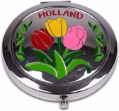 Spiegeldoosje Tulpen Kleur Holland Shiny Zilver - Souvenir