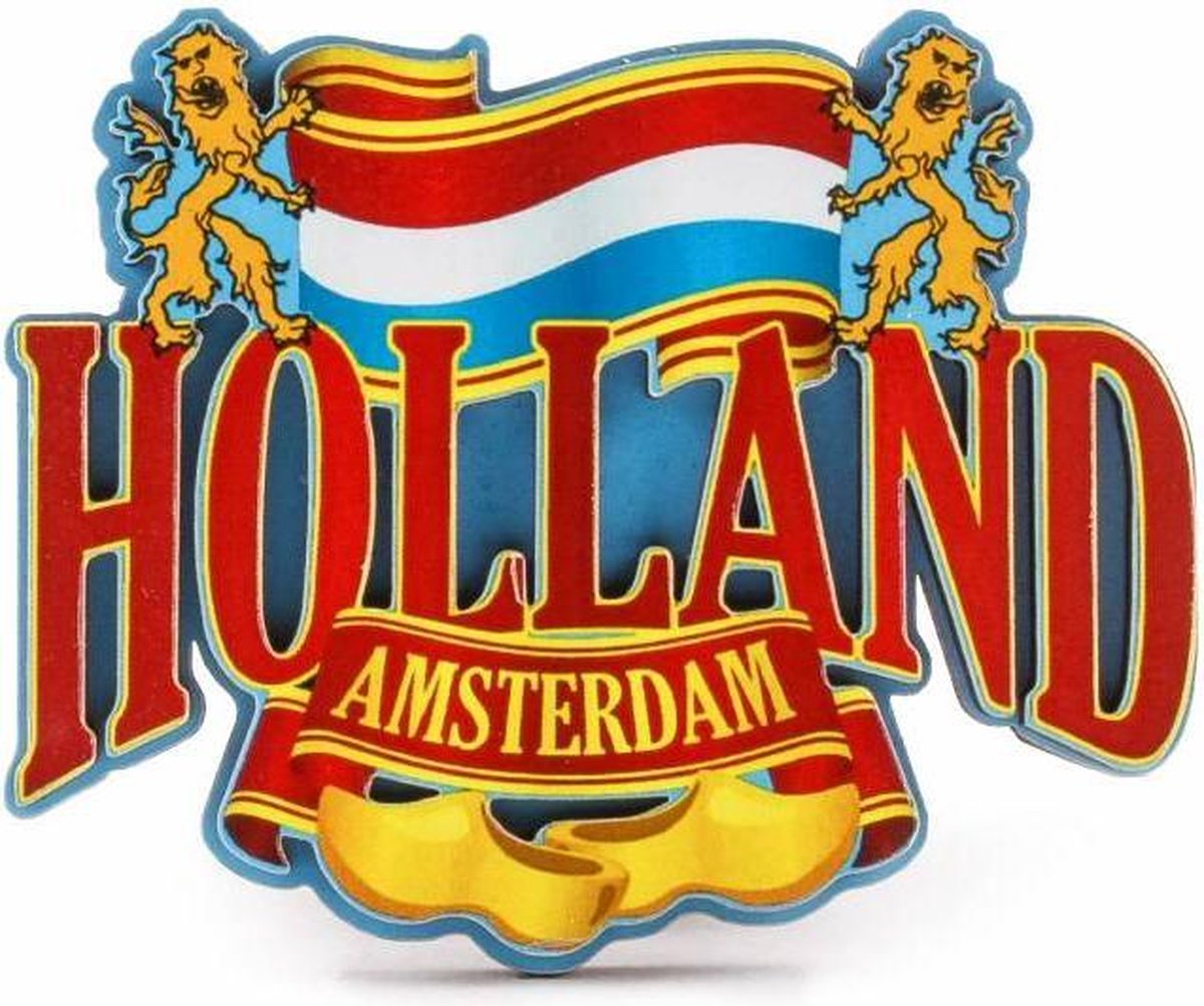 Magneet 2D MDF Vlag Met Leeuw Holland - Souvenir