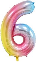 Folie Ballonnen XL Cijfer 6 , Blauwe Regenboog, 86cm, Verjaardag, Feest, Party, Decoratie, Versiering, Miracle Shop