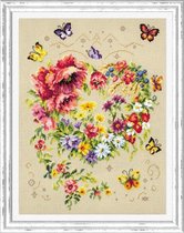 Borduurpakket bloemenhart met vlinders - Magic needle 100-144 met telpatroon
