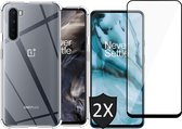 Hoesje geschikt voor OnePlus Nord - Transparant Shock Proof Cover Case + 2x Screenprotector Tempered Glass Full Screen Protector Glas