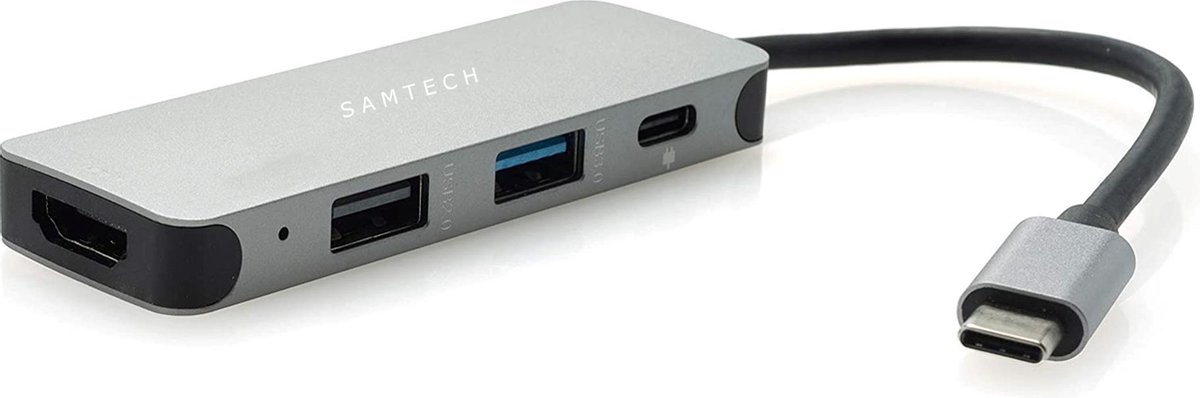 SAMTECH 4-in-1 USB-C Hub – hdmi, USB-C, USB 3.0 & USB 2.0 – geschikt voor o.a. Dell, Apple Macbook, HP, Chromebook en Windows - space gray
