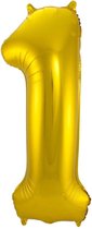 Ballon Cijfer 1 Jaar Goud Verjaardag Versiering Gouden Helium Ballonnen Feest Versiering 86 Cm XL Formaat Met Rietje
