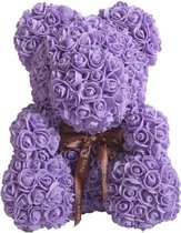 Rozen beer paars | 25cm | Rose Bear | geschenk | Valentijn Cadeau | babyshower | kraamcadeau | handgemaakt | kunstbloemen Rose Teddy bear | Inclusief Giftbox |