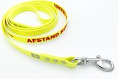Miqdi BioThane hondenriem – neon geel – 19 mm breed - 2 meter lang - met tekst: Aaien? Eerst vragen!