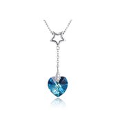 CHARO Swarovski Ketting - 45 cm - Hartje - Zilver - Ster - Blauw