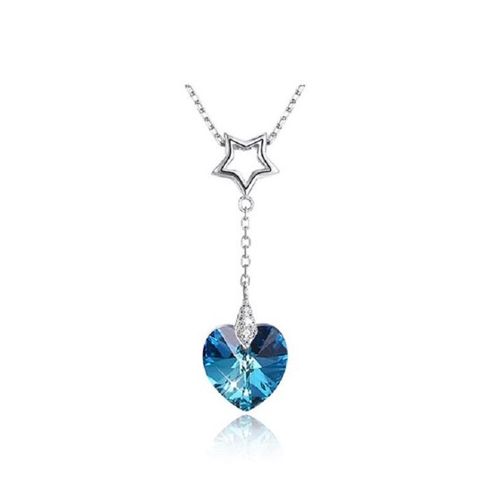 Crystalline Azuria Blauwe Gesimuleerde Saffier Zirkonia Kristallen Sieradenset Hanger Ketting 45 cm Oorbellen Armband 18K Witte Verguld