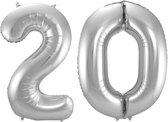Ballon Cijfer 20 Jaar Zilver Verjaardag Versiering Zilveren Helium Ballonnen Feest Versiering 86 Cm XL Formaat Met Rietje