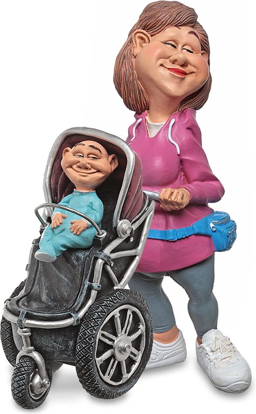 Grappige beroepen beeldje Moeder met kind in wandelwagen- oppas - oma- de komische wereld van karikatuur beeldjes – komische beeldjes – geschenk voor – cadeau -gift -verjaardag kado