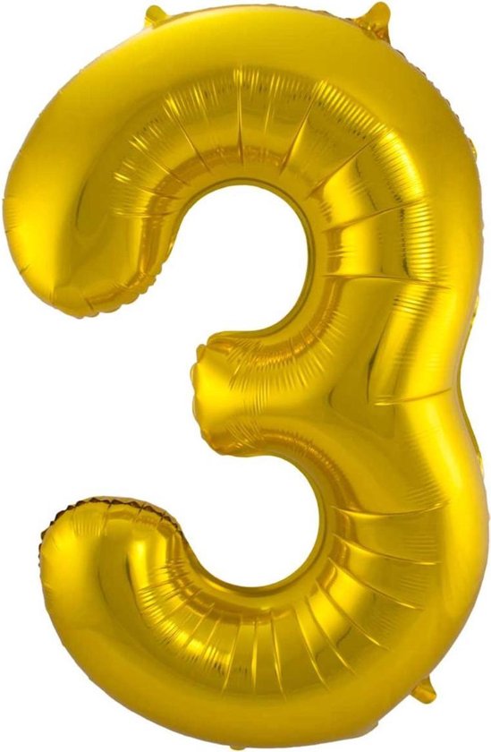 Ballon Cijfer 3 Jaar Goud Verjaardag Versiering Gouden Helium Ballonnen Feest Versiering 86 Cm XL Formaat Met Rietje