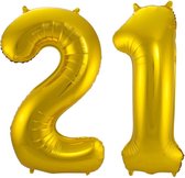 Ballon Cijfer 21 Jaar Goud Verjaardag Versiering Gouden Helium Ballonnen Feest Versiering 86 Cm XL Formaat Met Rietje