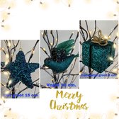 Colmore kerstballen KERSTVERSIERING BLAUW GROEN GLITTER 3 delig