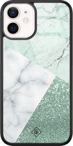 iPhone 12 mini hoesje glass - Minty marmer collage | Apple iPhone 12 Mini case | Hardcase backcover zwart