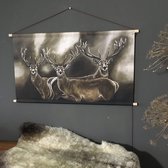Wanddoek drie herten | 120 x 75 cm | Kunst reproductie | Landelijke wanddecoratie