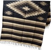 Mexicaanse deken - plaid - diamant patroon - gerecycled acryl - 200 x 125 cm - Zwart - EEXZZ1DGblackbrown