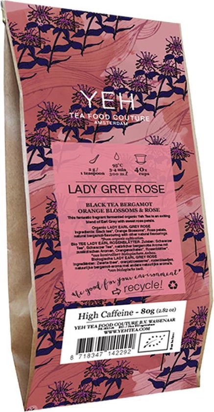 Yeh Tea - LADY GREY ROSE – zak 80g – Earl grey met oranjebloesems en rozenblaadjes - Yeh Tea