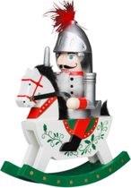 Notenkraker gekleed als ridder op schommelpaard | kerstbeeld / kerstdecoratie is 25 cm hoog