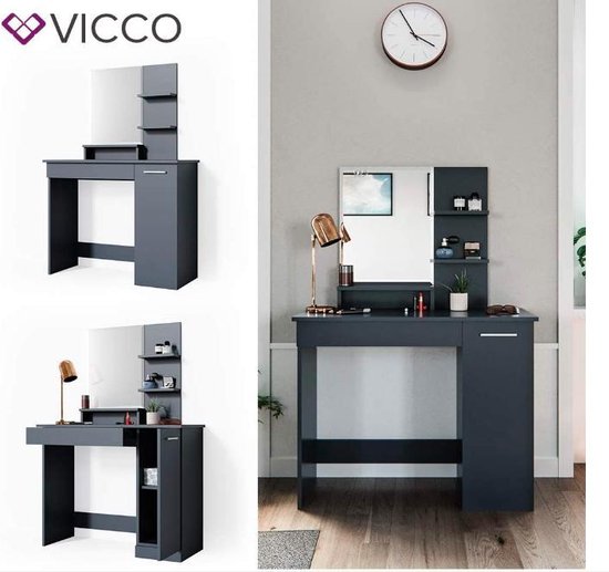 Kaptafel set met kruk Edda Wit 100 cm met LED-spiegel en kruk Vicco