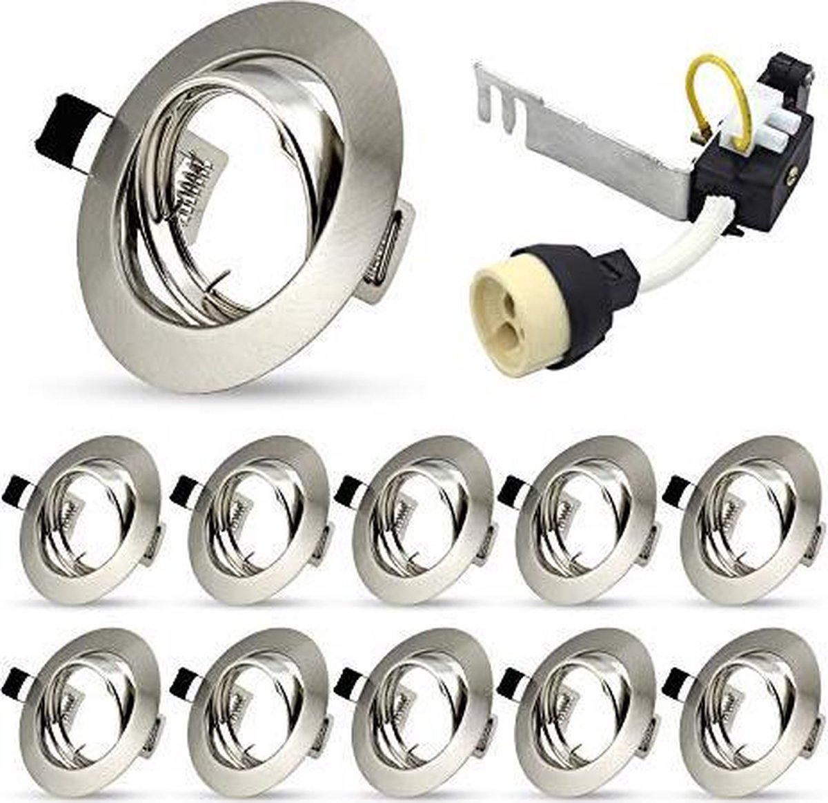 Lot de 10 spots - Raccord GU10 - Encastré rond - Aluminium chromé mat -