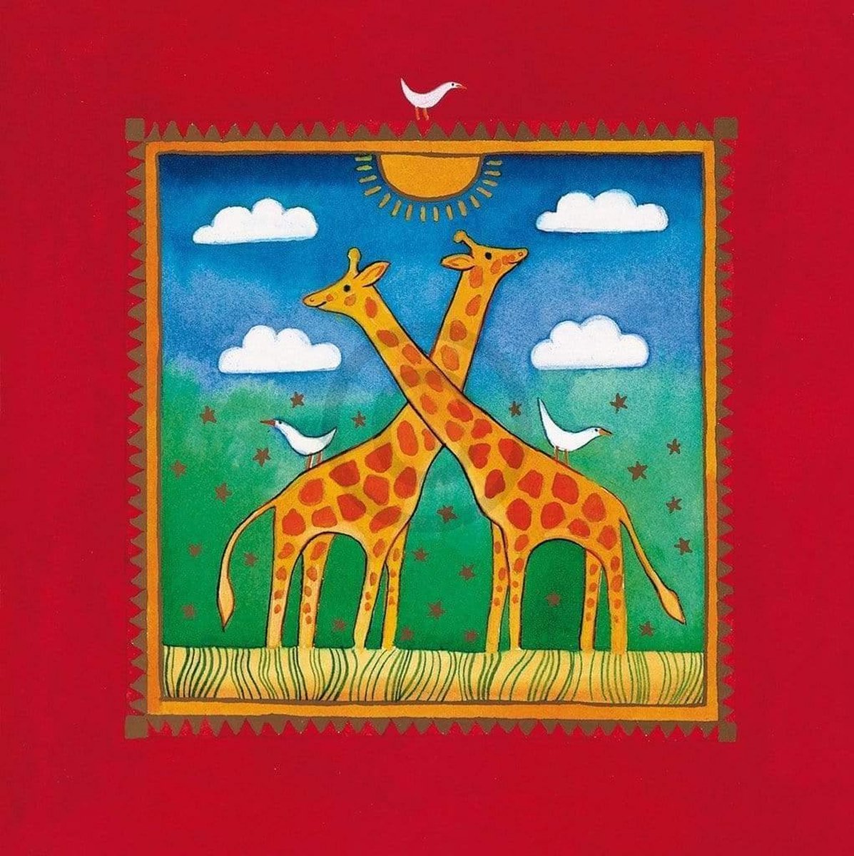 PGM Kunstdruk Linda Edwards - Two little giraffes 40x40cm Divers