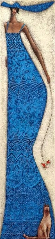 Kunstdruk Ira Tsantekidou - Lady in Blue 32x128cm