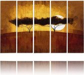Schilderij , Zonsondergang in de woestijn,, oranje bruin ,4 maten , 5 luik , wanddecoratie , Premium print , XXL