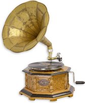 Decoratieve Grammofoon vintage - decoratief - Achthoekige platenspeler Goud - Gekerfde bloemen - 65 cm hoog