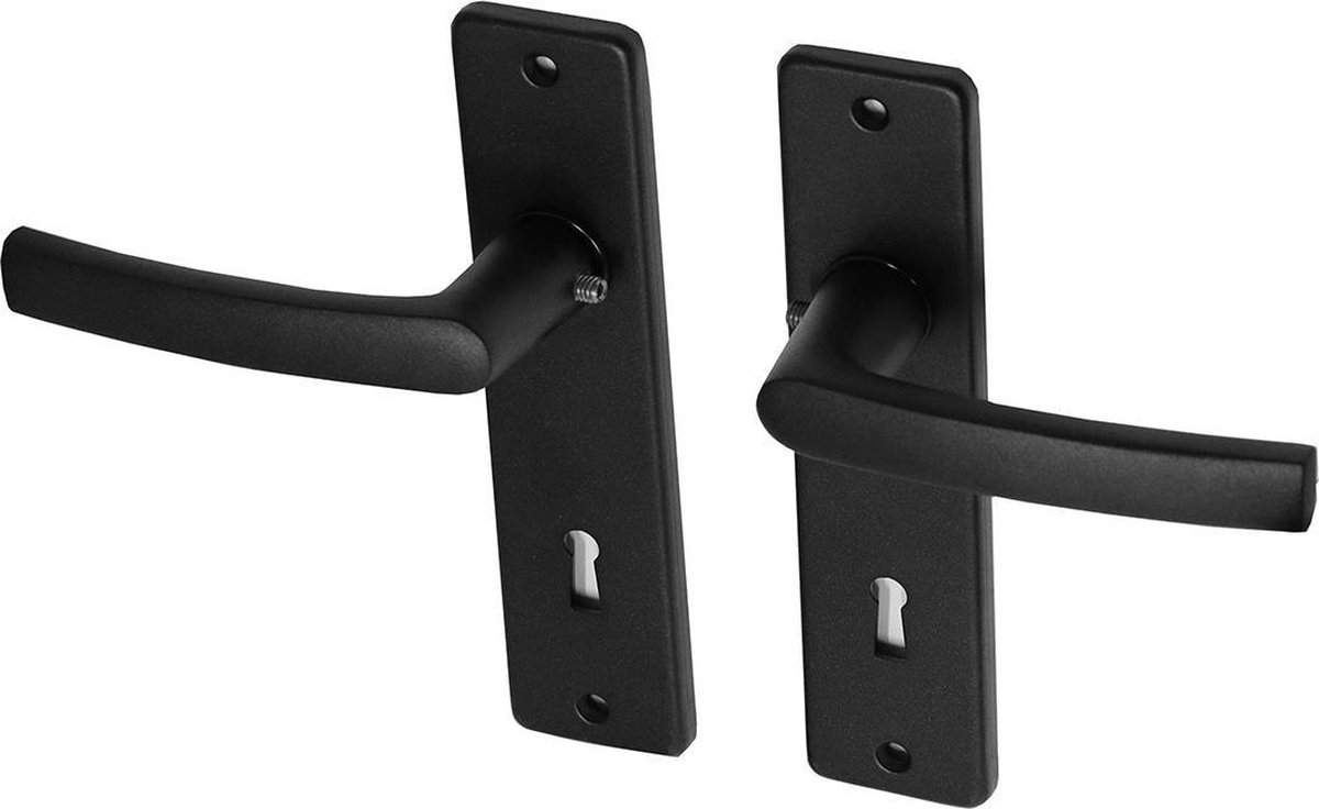 Zwarte deurklinken met schild SL72 aluminium blokmodel | Per Set