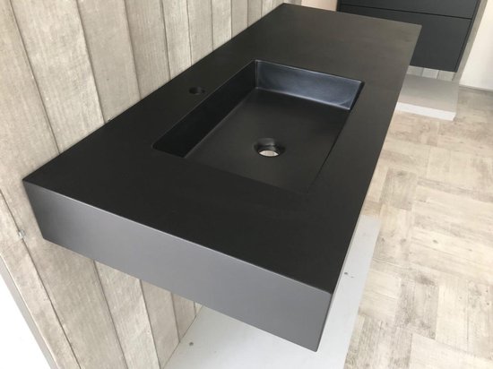 Vrijhangende composiet wastafel Solid Stone, 110x45cm zwart | bol.com