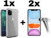 Iphone 12 Pro (6.1) Hoesje Bumpercase Transparant + 2x Tempered Glass/ Screenprotector