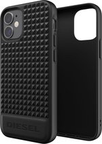 iPhone 12 Mini Backcase hoesje - Diesel - Effen Zwart - Leer