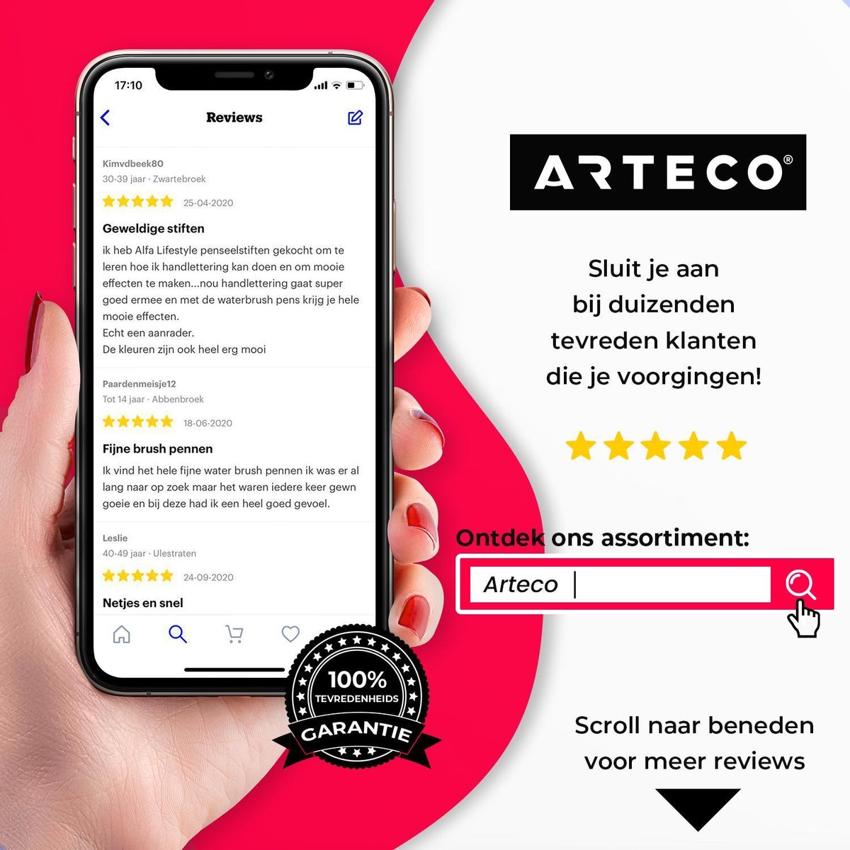 ARTECO® 24 Penseelstiften + 2 Water Brush Pennen Set - Inclusief Aquarel Papier en Sjablonen - Brushlettering – Penseelpen - Cadeau — afbeelding 15