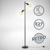 B.K.Licht - Industriële Vloerlamp - voor binnen - voor woonkamer - zwarte staande lamp - staanlamp - metalen leeslamp - draaibar - met 2 lichtpunten - E27 fitting - excl. lichtbron