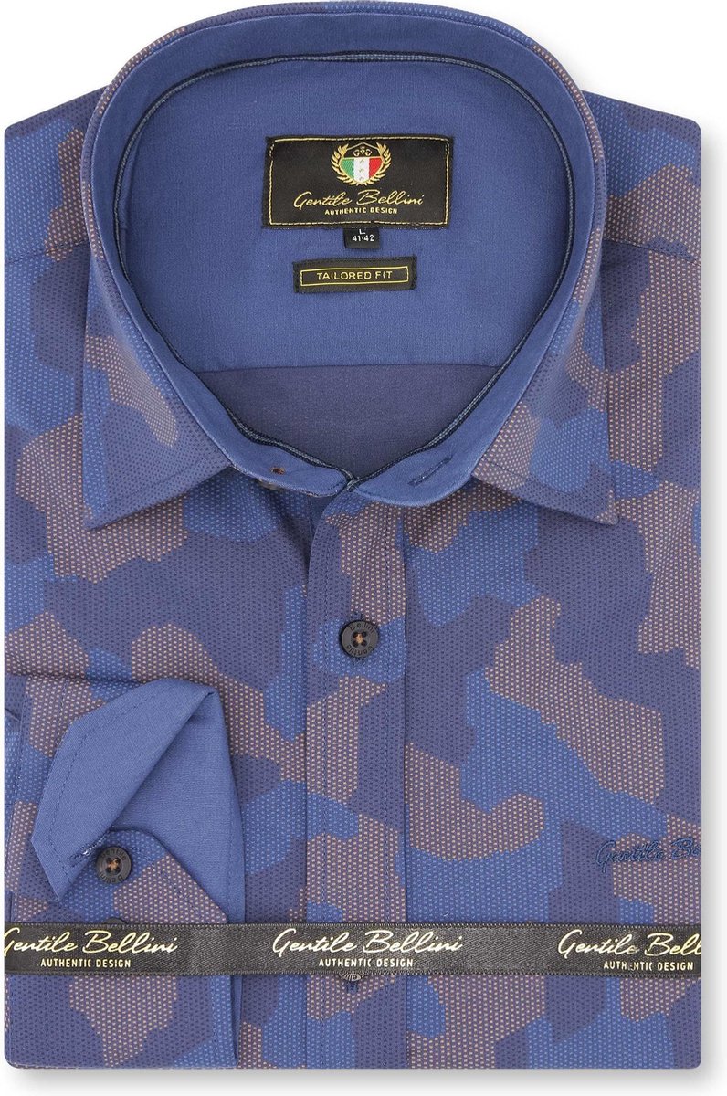 Heren Overhemd - Slim Fit - Art Of Camouflage - Blauw - Maat XL