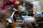 JJ-Art (Canvas) | Klassieke Vespa scooter in abstracte olieverf look - woonkamer | Italië, motor, abstract, modern | Foto-Schilderij print op Canvas (canvas wanddecoratie) | KIES J