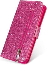 Glitter Bookcase voor Samsung Galaxy A21s | Hoogwaardig PU Leren Hoesje | Lederen Wallet Case | Telefoonhoesje | Pasjeshouder | Portemonnee | Roze